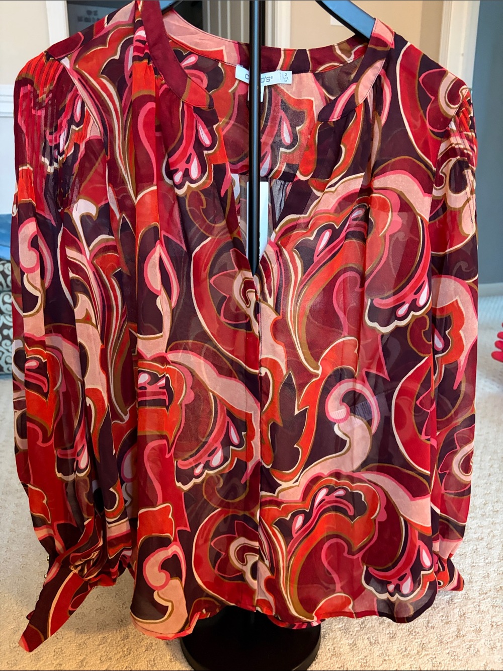 Chico's Red Multicolor Swirl Print Blouse